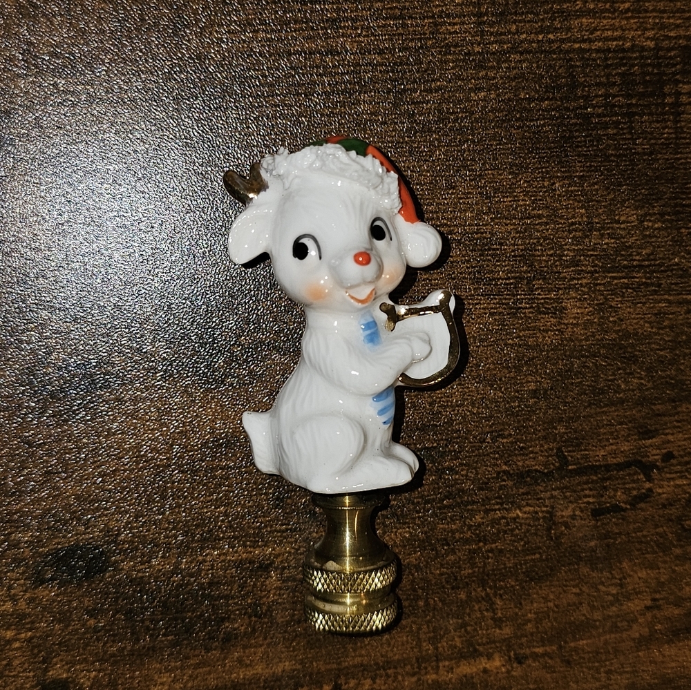 Napco Reindeer Handmade Finial Christmas‎ Santa Hat Porcelain Harp 60s MCM Vtg